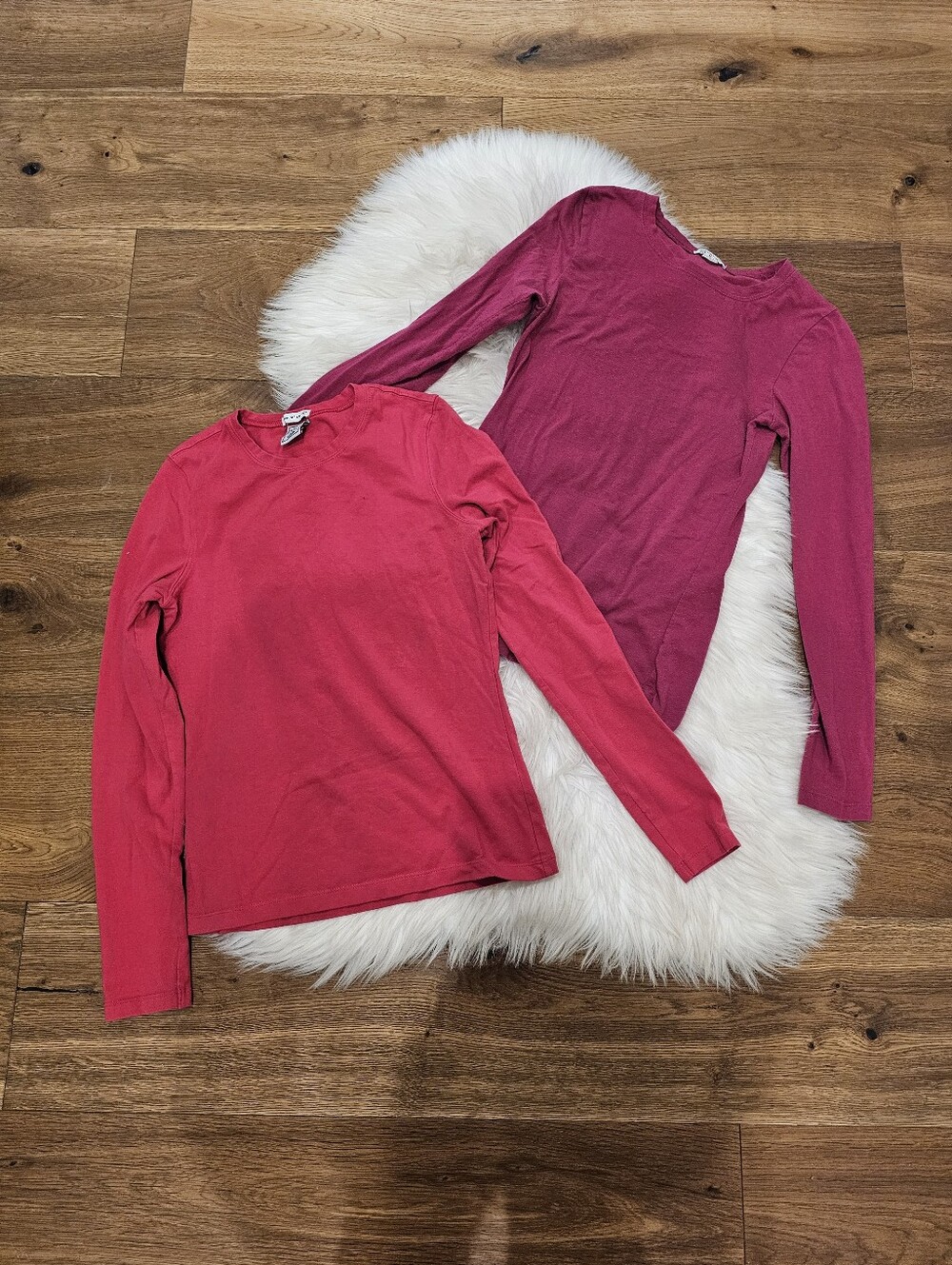Vintage Two Long Sleeve Crewneck Tees in Pink and Berry *Flaws*